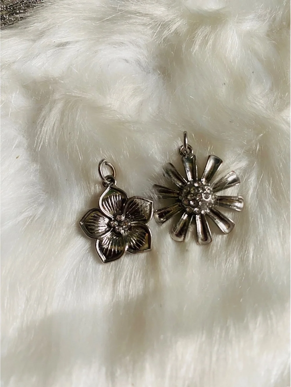 Set of Two Silver Tone Floral Charms Pendants